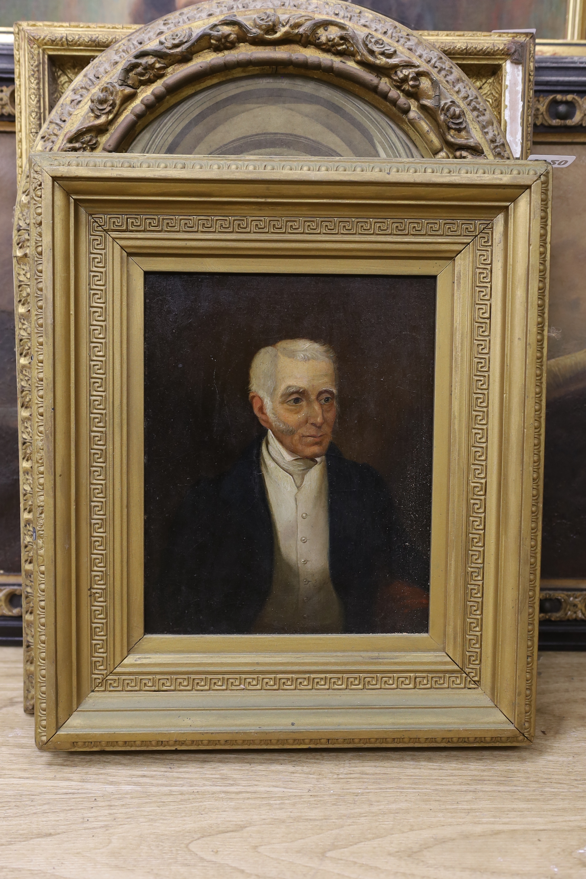 19th century English School, oil on board, Portrait of a gentleman, 24 x 19cm, gilt frame